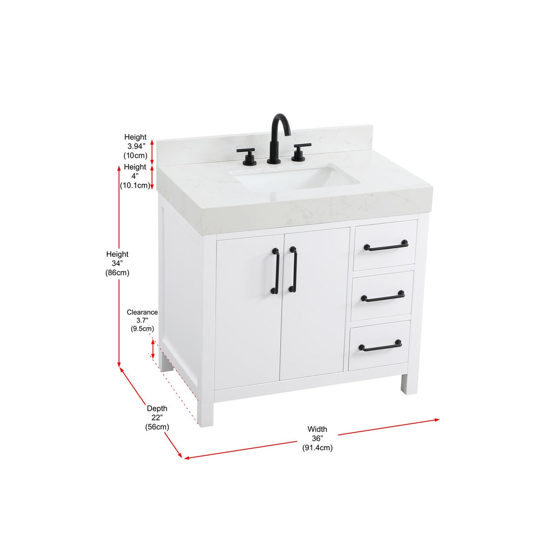 36 Inch Single Bathroom Vanity In White With Backsplash - View 5 - Joshua Marshal