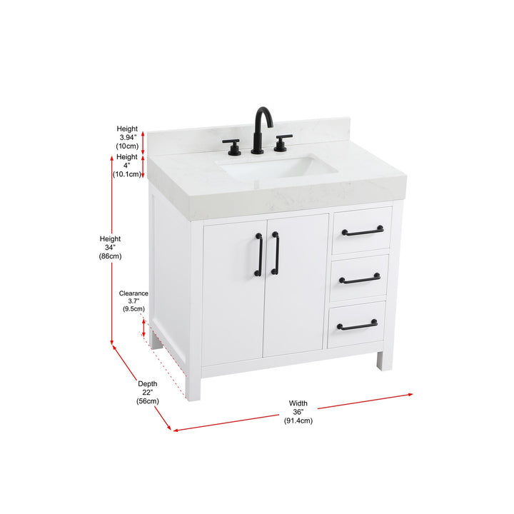 36 Inch Single Bathroom Vanity In White With Backsplash - View 5 - Joshua Marshal