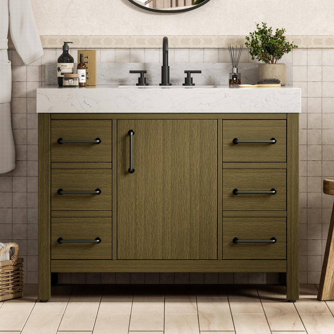 42 Inch Single Bathroom Vanity In Chestnut Brown With Backsplash Chestnut Brown Finish - KITCHEN & BATH by Joshua Marshal