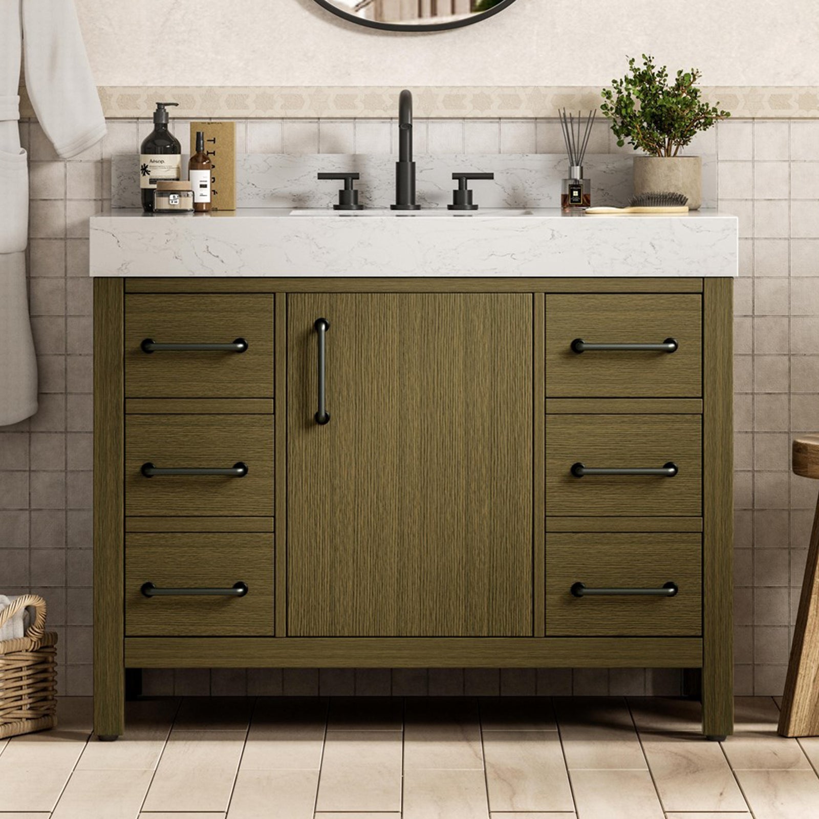 42 Inch Single Bathroom Vanity In Chestnut Brown With Backsplash Chestnut Brown Finish - KITCHEN & BATH by Joshua Marshal