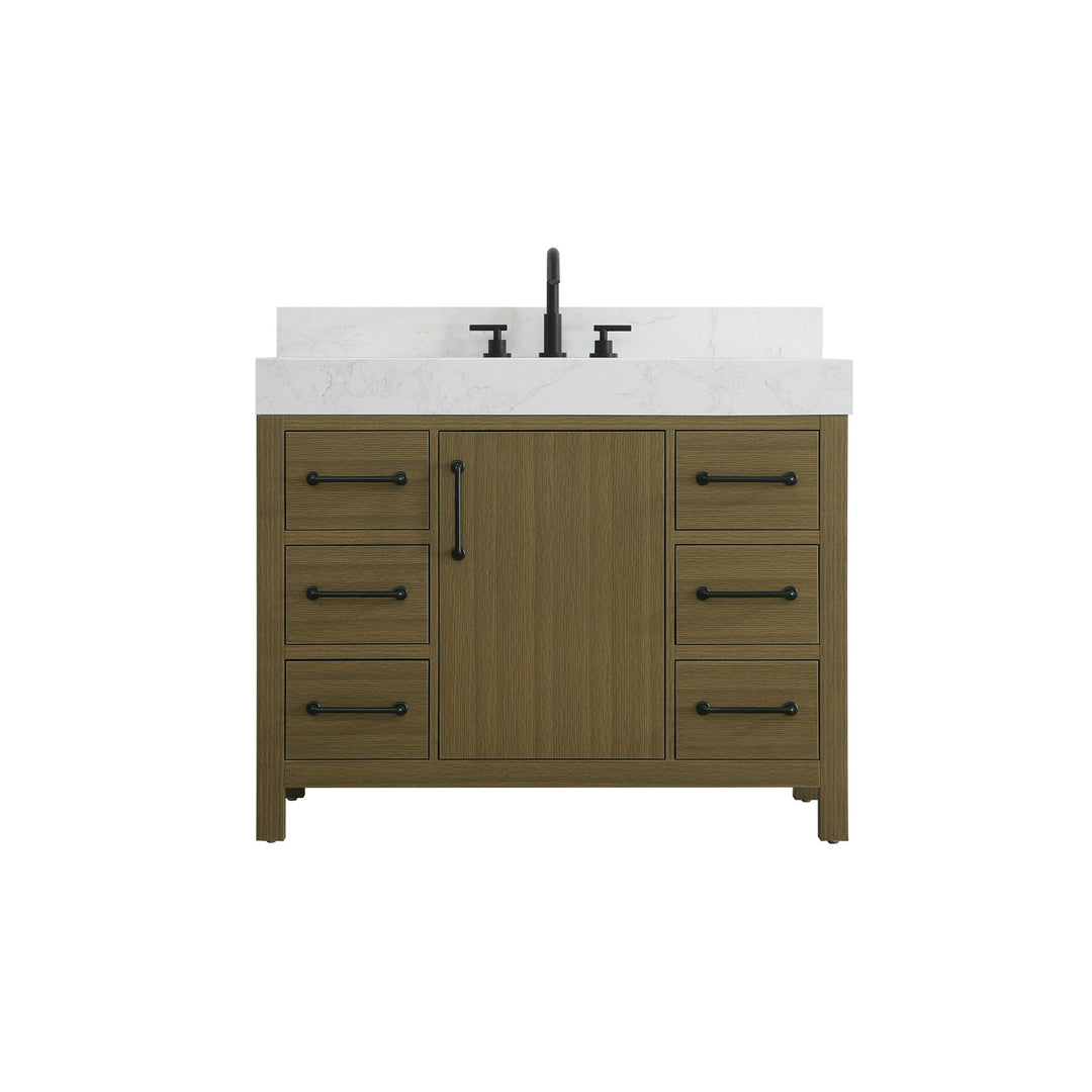 42 Inch Single Bathroom Vanity In Chestnut Brown With Backsplash - View 3 - Joshua Marshal