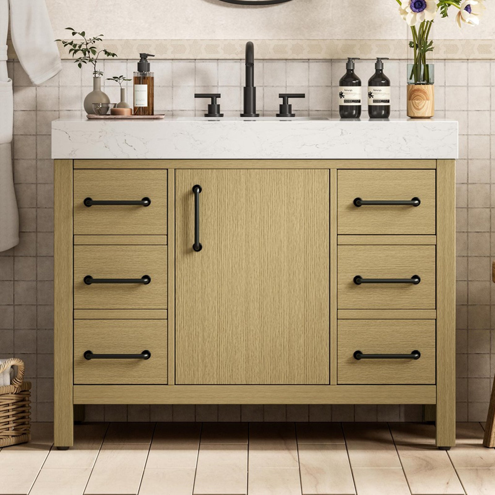 42 Inch Single Bathroom Vanity In Honey Brown Honey Brown Finish - KITCHEN & BATH by Joshua Marshal