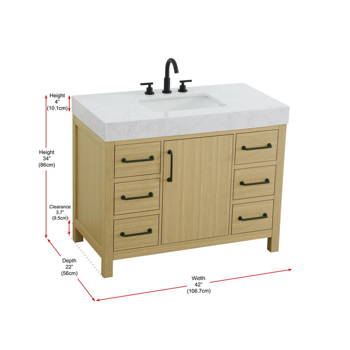 42 Inch Single Bathroom Vanity In Honey Brown - View 6 - Joshua Marshal