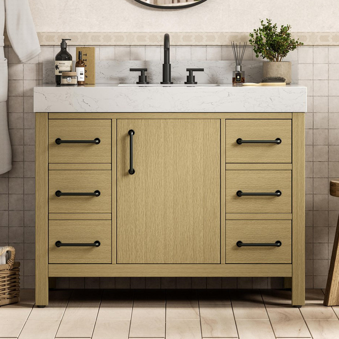 42 Inch Single Bathroom Vanity In Honey Brown With Backsplash Honey Brown Finish - KITCHEN & BATH by Joshua Marshal