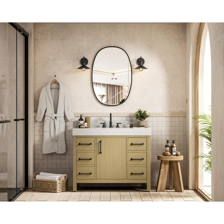42 Inch Single Bathroom Vanity In Honey Brown With Backsplash - View 2 - Joshua Marshal