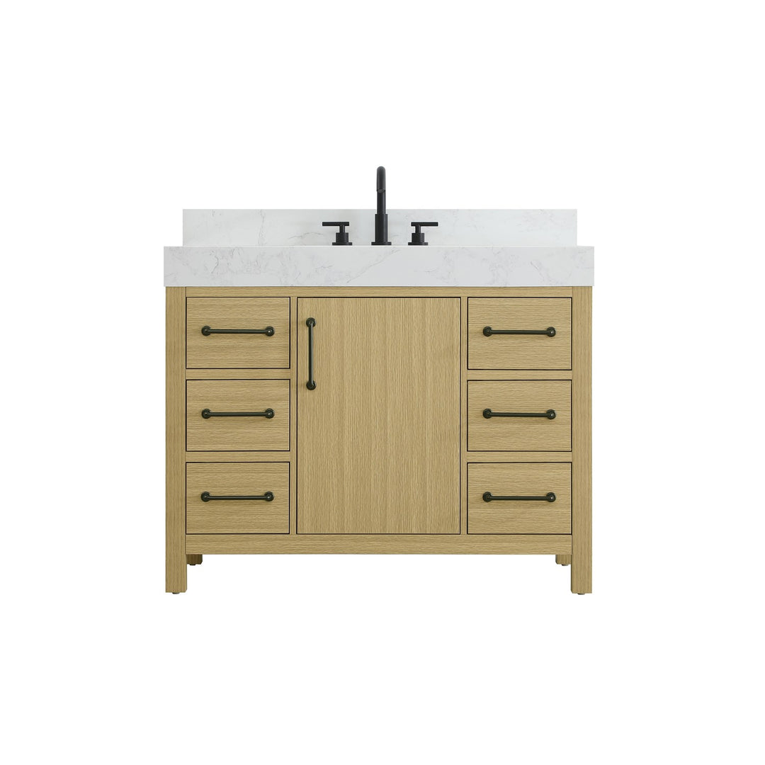 42 Inch Single Bathroom Vanity In Honey Brown With Backsplash - View 3 - Joshua Marshal
