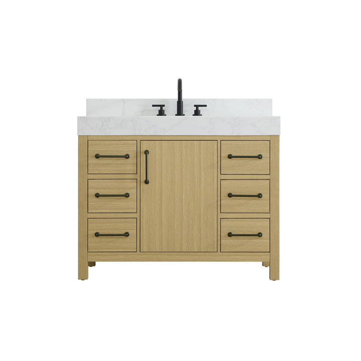 42 Inch Single Bathroom Vanity In Honey Brown With Backsplash - View 3 - Joshua Marshal