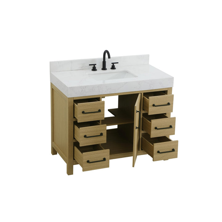 42 Inch Single Bathroom Vanity In Honey Brown With Backsplash - View 4 - Joshua Marshal