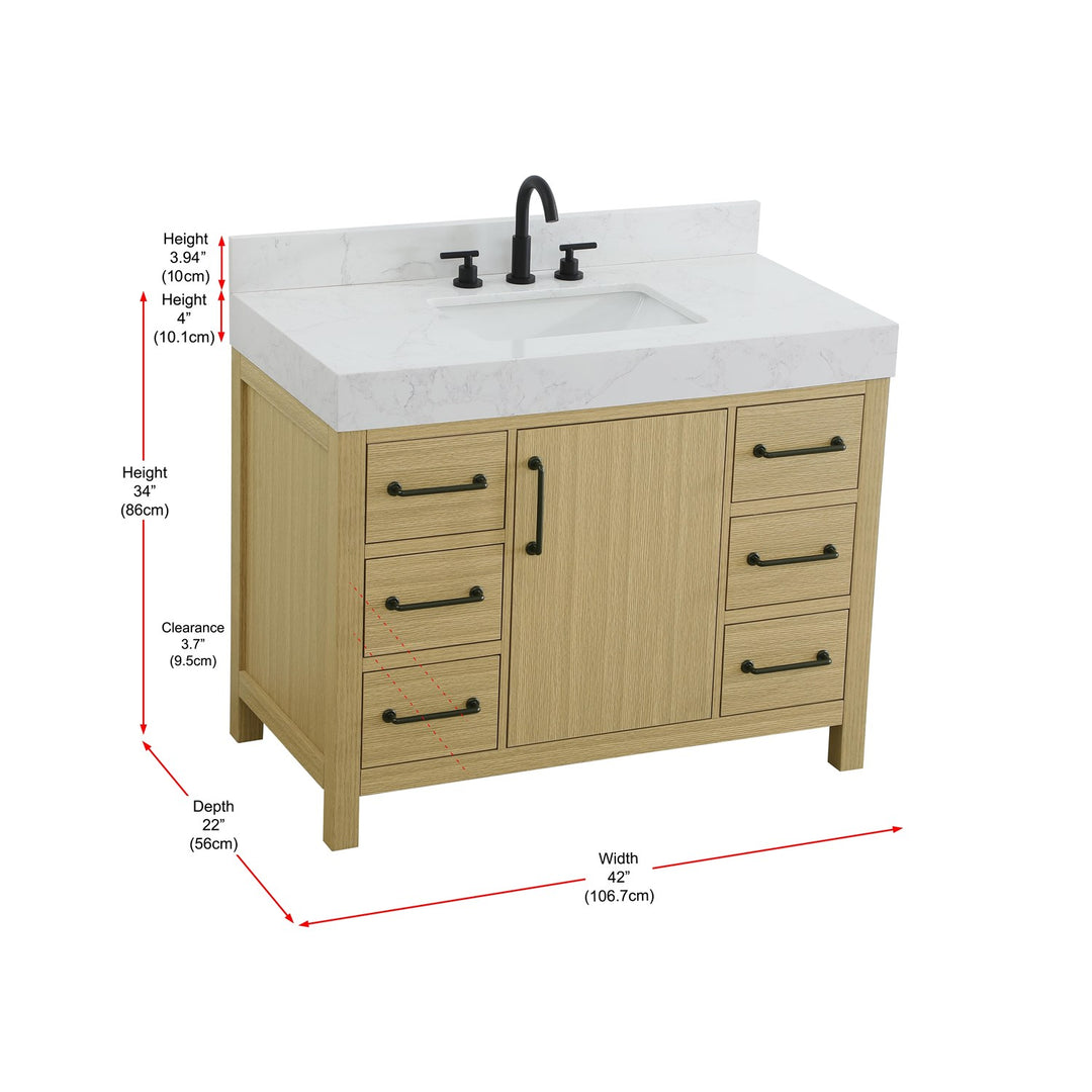 42 Inch Single Bathroom Vanity In Honey Brown With Backsplash - View 6 - Joshua Marshal
