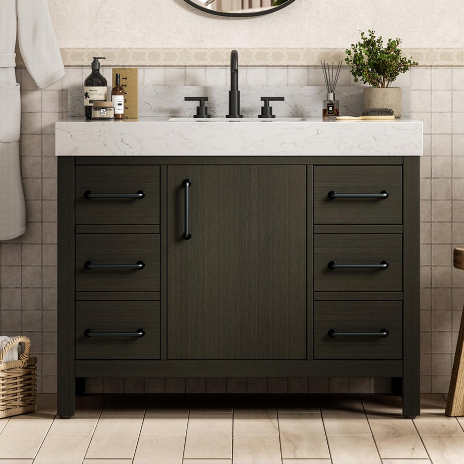 42 Inch Single Bathroom Vanity In Mocha Brown With Backsplash Mocha Brown Finish - KITCHEN & BATH by Joshua Marshal