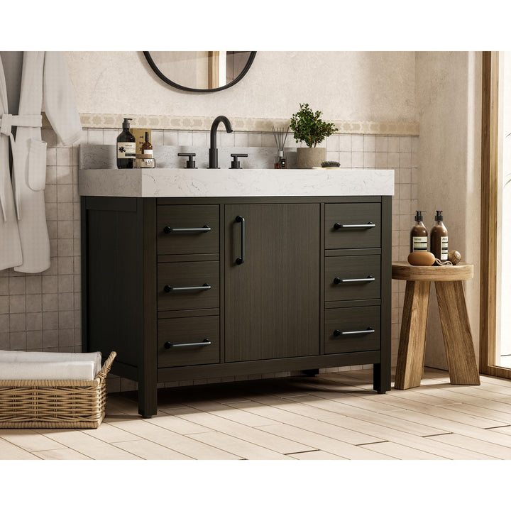 42 Inch Single Bathroom Vanity In Mocha Brown With Backsplash - View 2 - Joshua Marshal