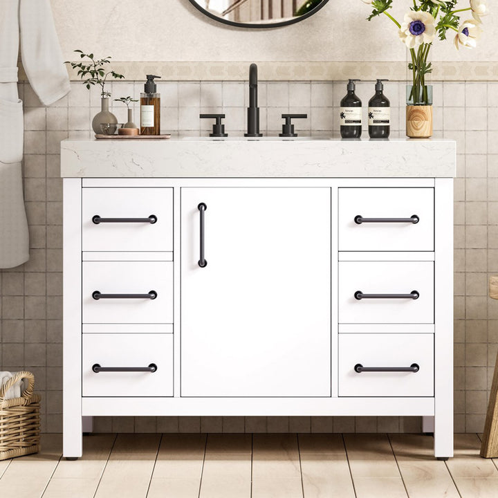 42 Inch Single Bathroom Vanity In White White Finish - KITCHEN & BATH by Joshua Marshal