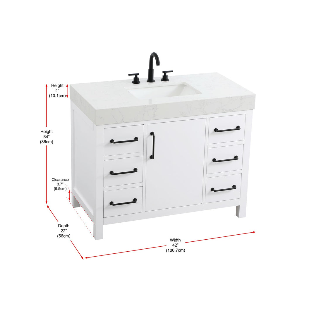 42 Inch Single Bathroom Vanity In White - View 6 - Joshua Marshal