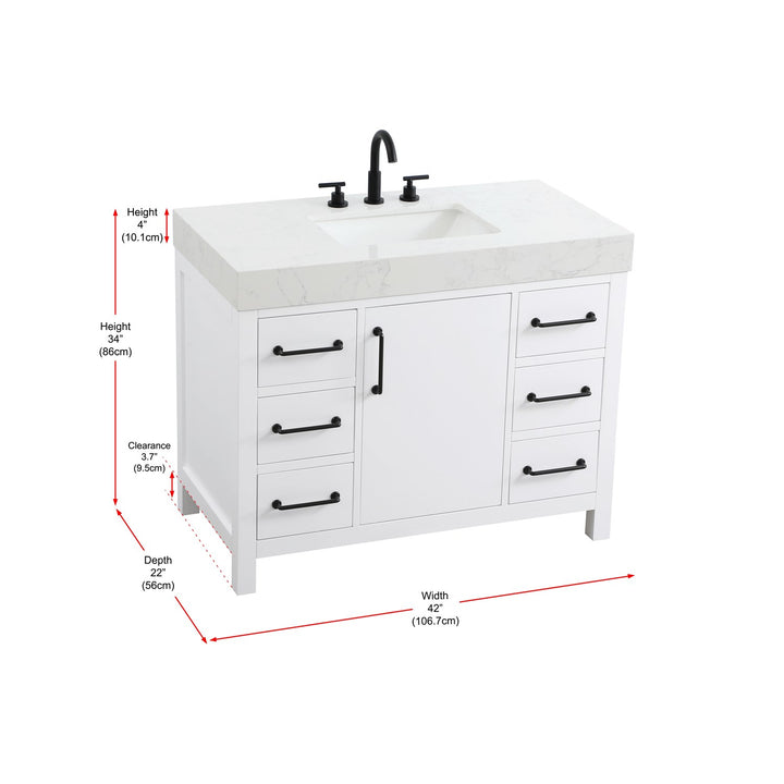 42 Inch Single Bathroom Vanity In White - View 6 - Joshua Marshal