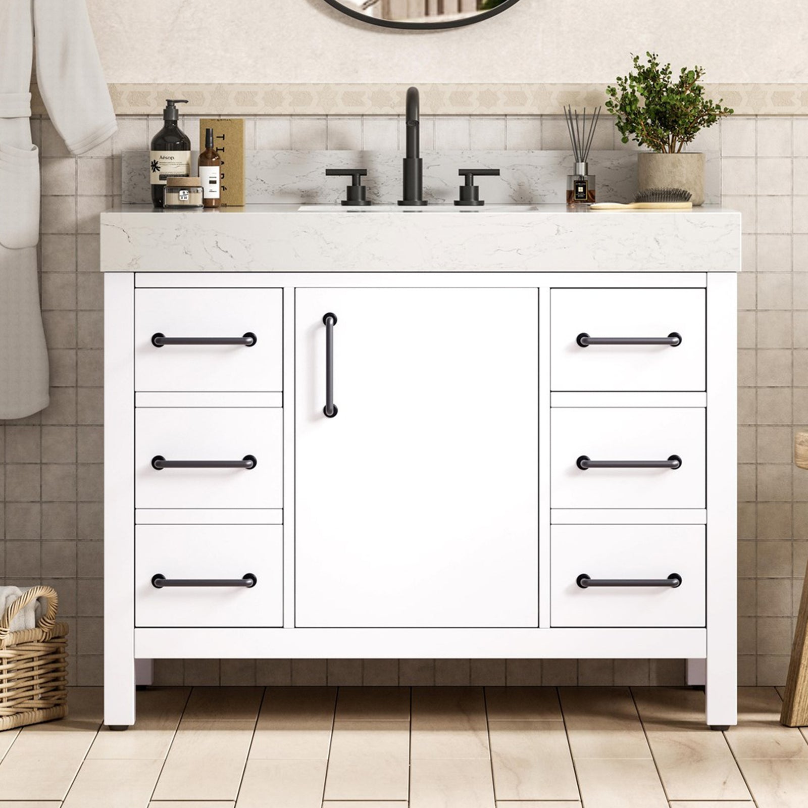 42 Inch Single Bathroom Vanity In White With Backsplash White Finish - KITCHEN & BATH by Joshua Marshal