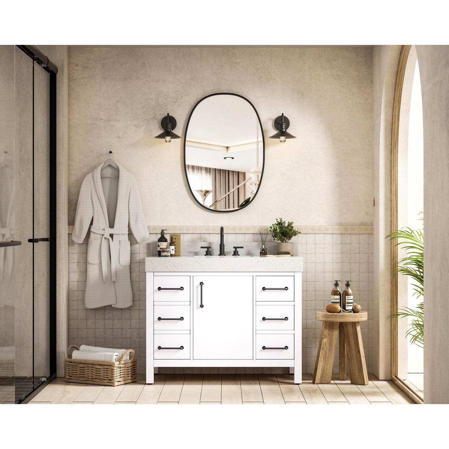 42 Inch Single Bathroom Vanity In White With Backsplash - View 2 - Joshua Marshal
