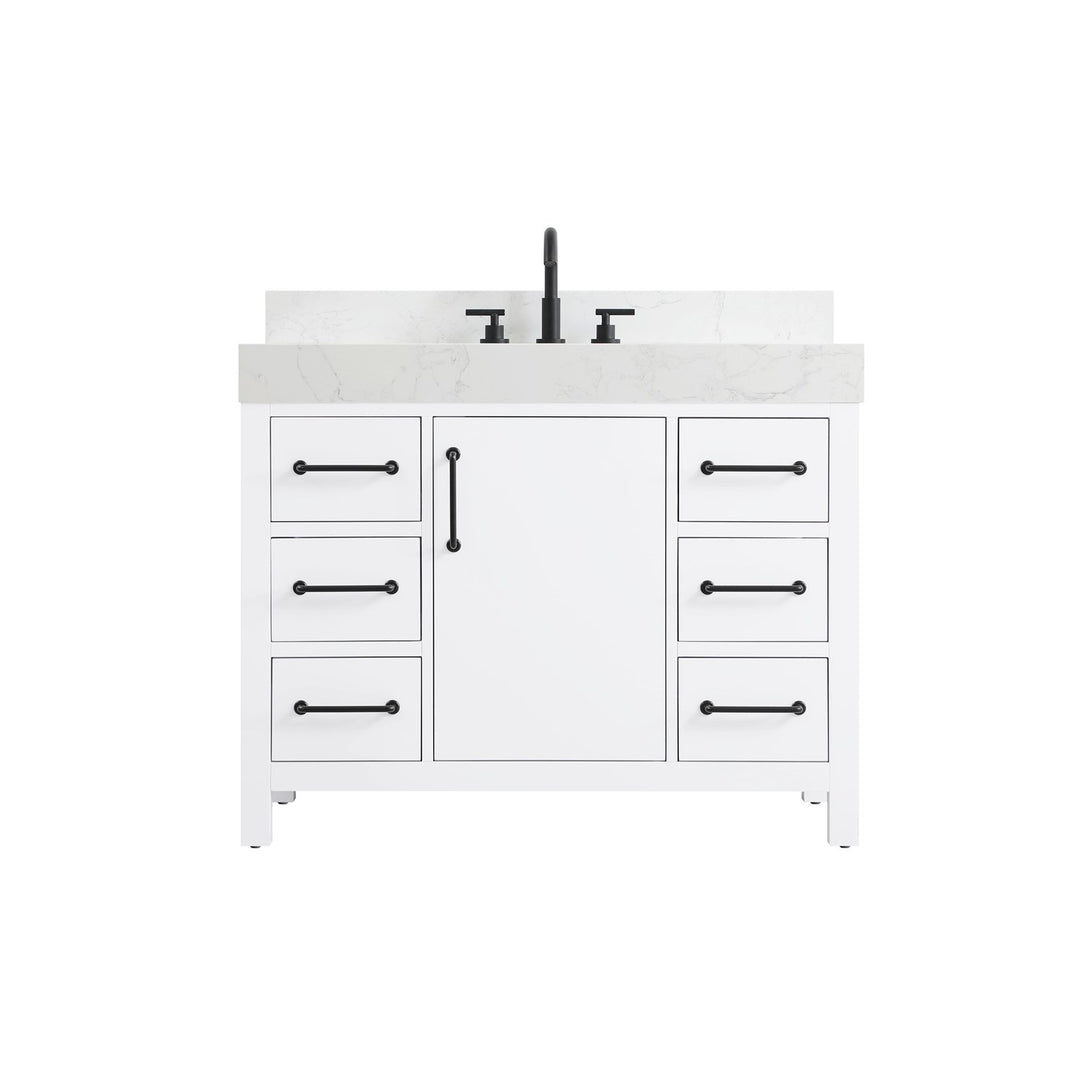 42 Inch Single Bathroom Vanity In White With Backsplash - View 3 - Joshua Marshal