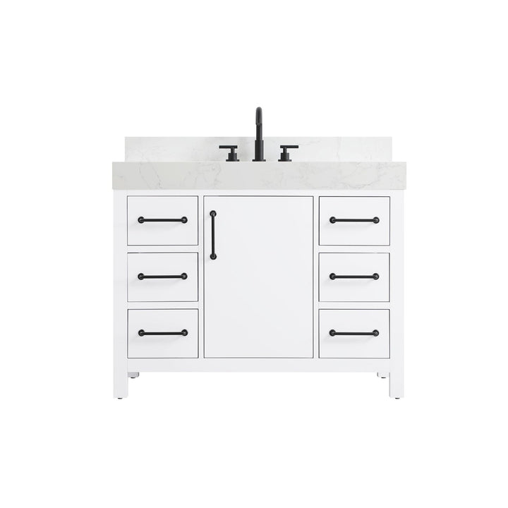 42 Inch Single Bathroom Vanity In White With Backsplash - View 3 - Joshua Marshal