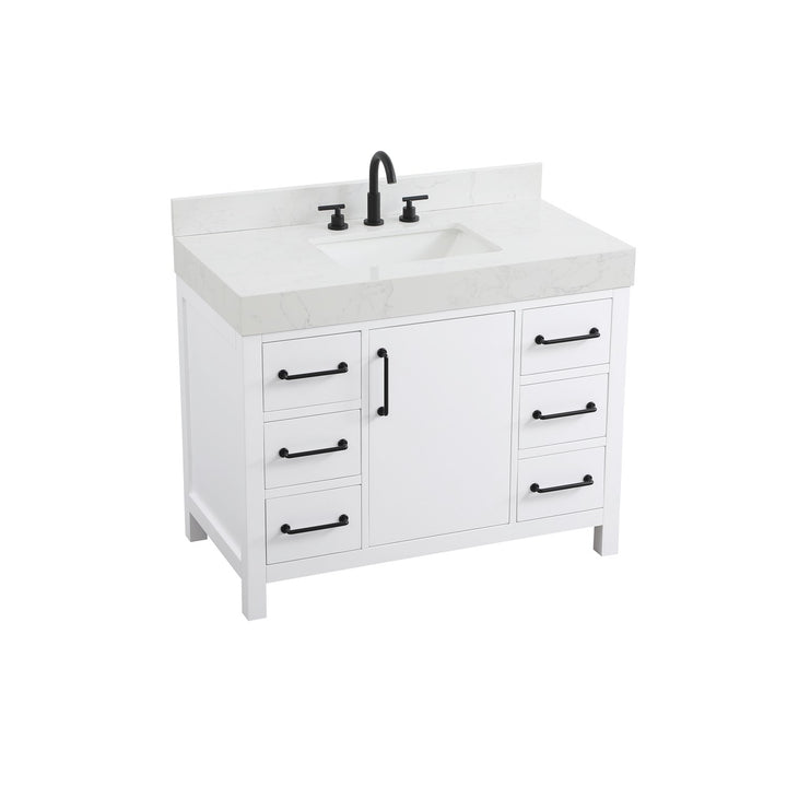 42 Inch Single Bathroom Vanity In White With Backsplash - View 4 - Joshua Marshal
