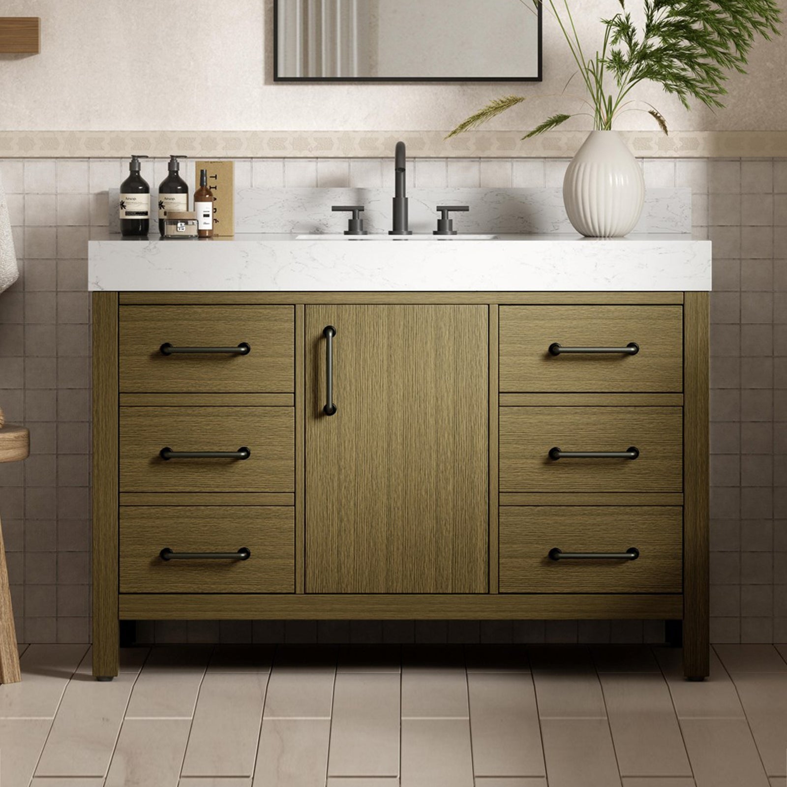 48 Inch Single Bathroom Vanity In Chestnut Brown With Backsplash Chestnut Brown Finish - KITCHEN & BATH by Joshua Marshal