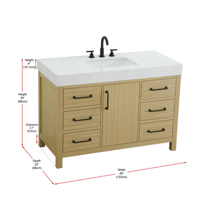 48 Inch Single Bathroom Vanity In Honey Brown - View 6 - Joshua Marshal