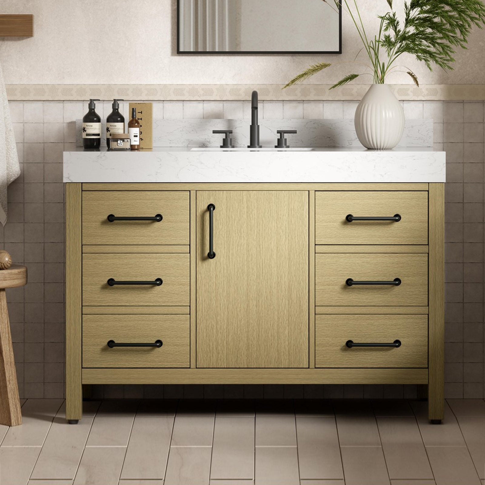 48 Inch Single Bathroom Vanity In Honey Brown With Backsplash Honey Brown Finish - KITCHEN & BATH by Joshua Marshal