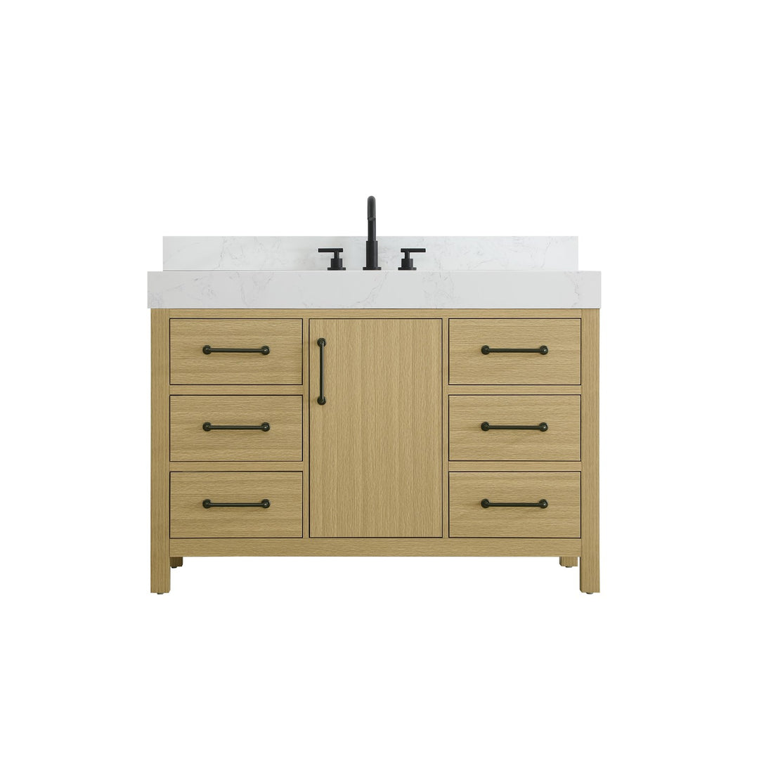 48 Inch Single Bathroom Vanity In Honey Brown With Backsplash - View 3 - Joshua Marshal