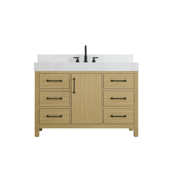 48 Inch Single Bathroom Vanity In Honey Brown With Backsplash - View 3 - Joshua Marshal