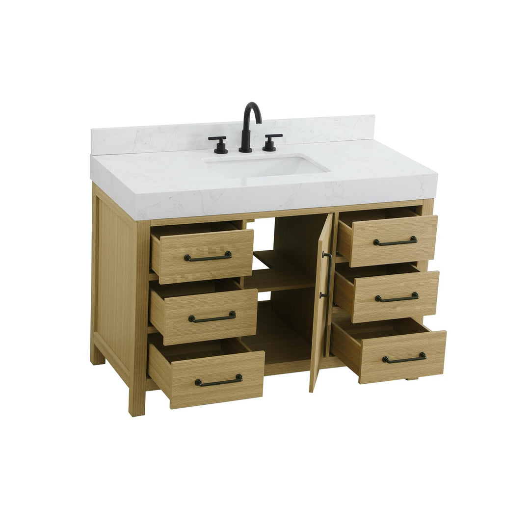 48 Inch Single Bathroom Vanity In Honey Brown With Backsplash - View 4 - Joshua Marshal