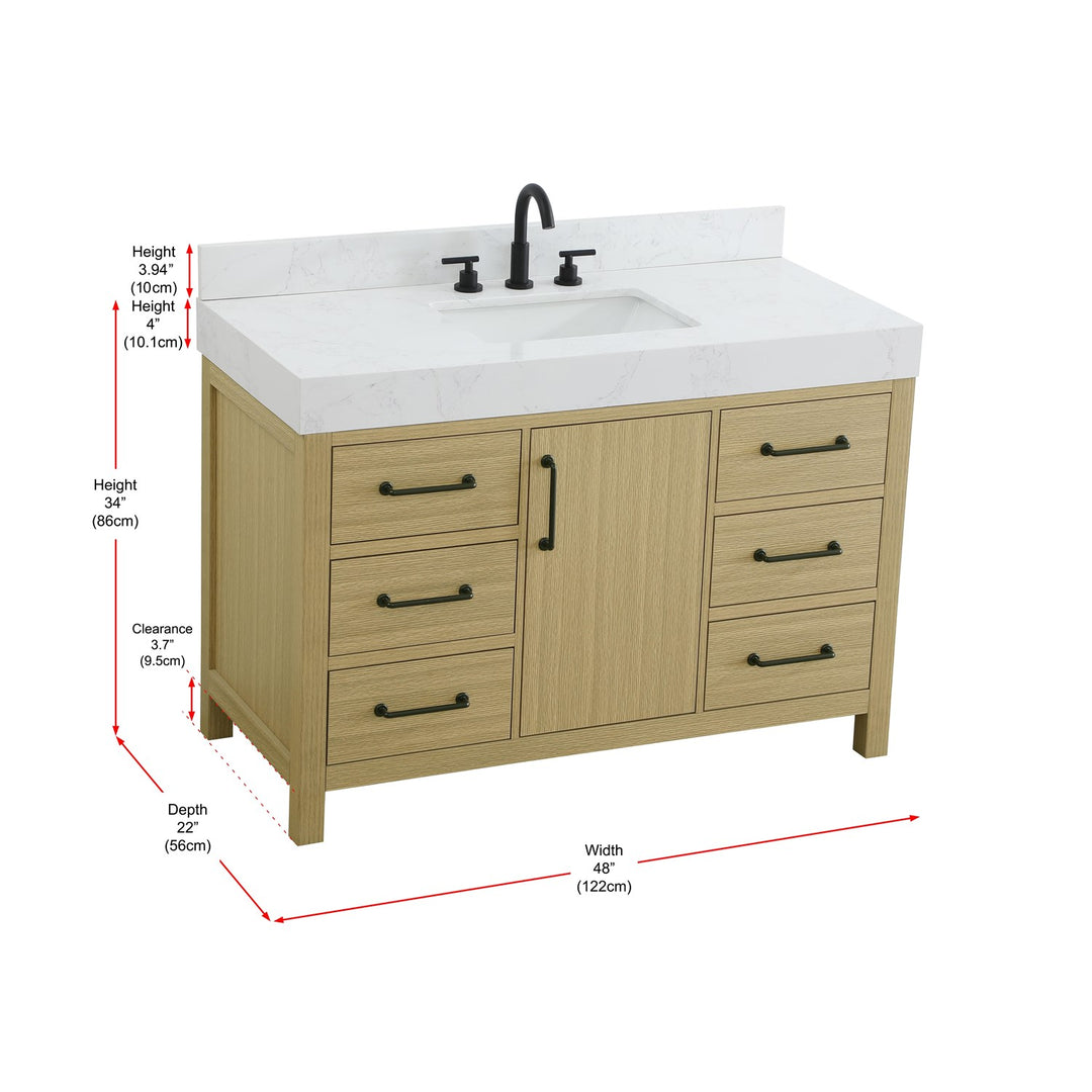 48 Inch Single Bathroom Vanity In Honey Brown With Backsplash - View 6 - Joshua Marshal