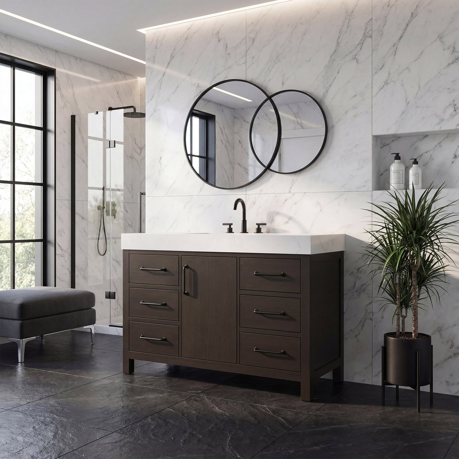 48 Inch Single Bathroom Vanity In Mocha Brown - View 2 - Joshua Marshal