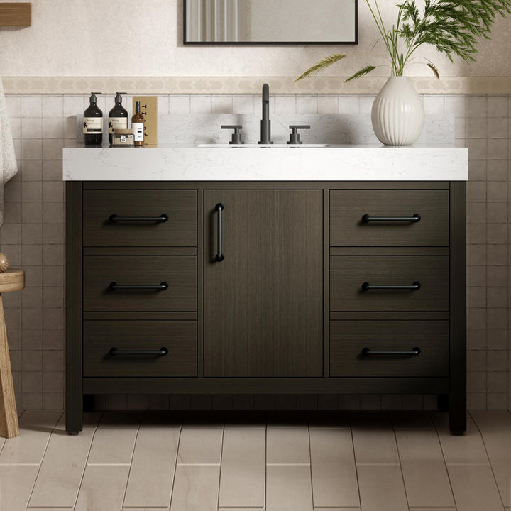 48 Inch Single Bathroom Vanity In Mocha Brown With Backsplash Mocha Brown Finish - KITCHEN & BATH by Joshua Marshal