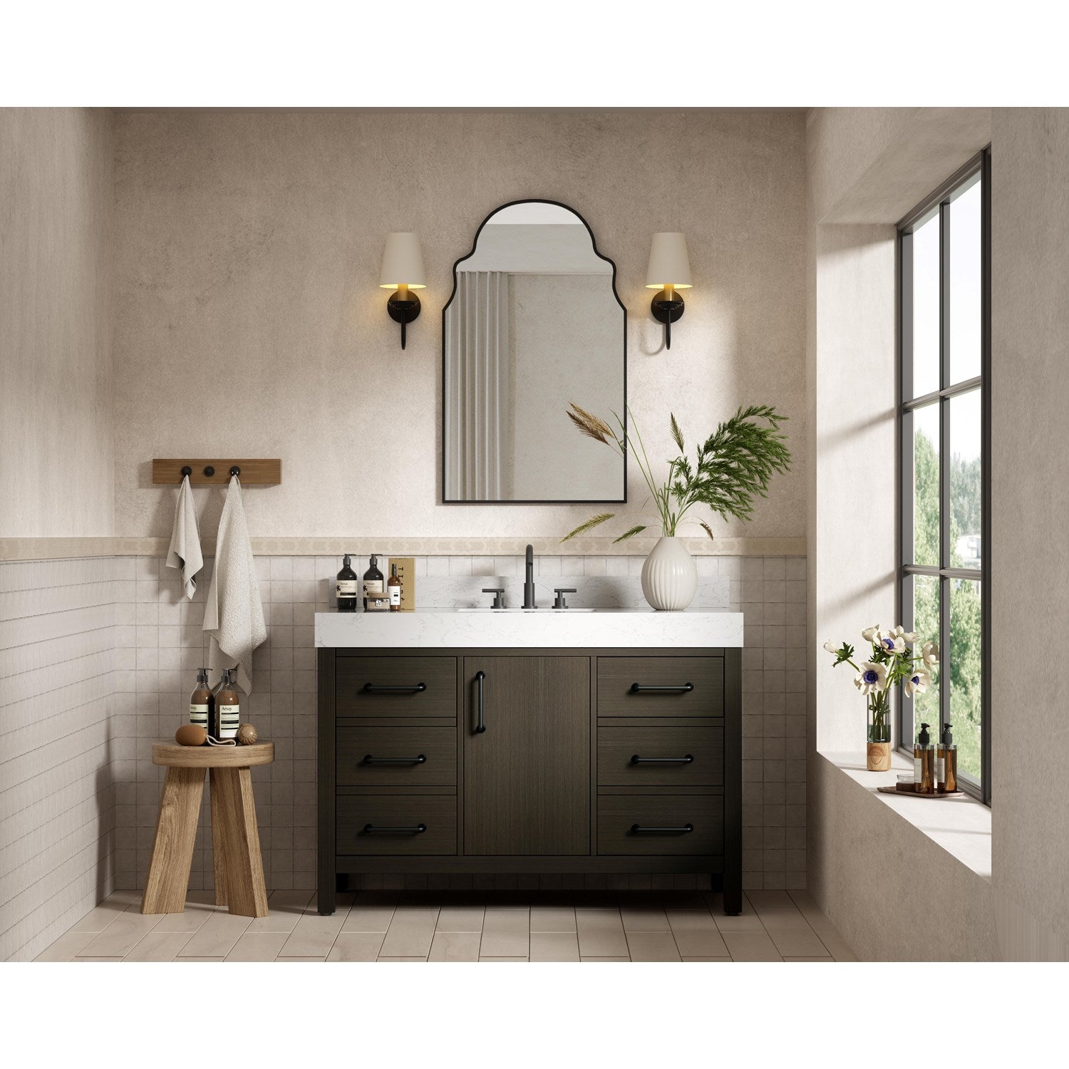 48 Inch Single Bathroom Vanity In Mocha Brown With Backsplash - View 2 - Joshua Marshal