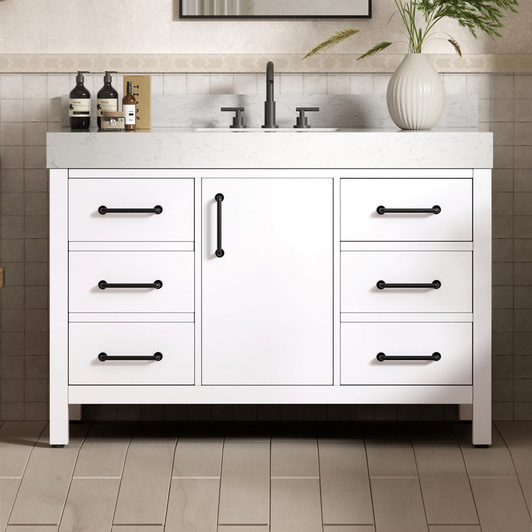 48 Inch Single Bathroom Vanity In White With Backsplash White Finish - KITCHEN & BATH by Joshua Marshal