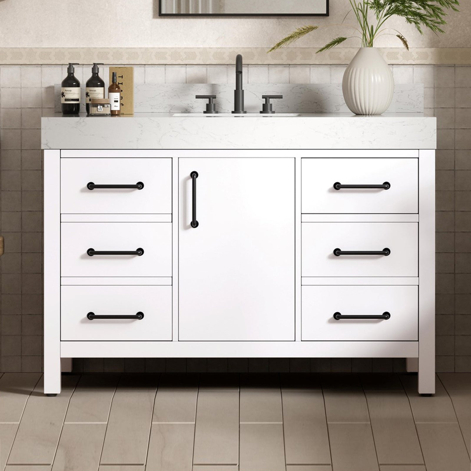 48 Inch Single Bathroom Vanity In White With Backsplash White Finish - KITCHEN & BATH by Joshua Marshal