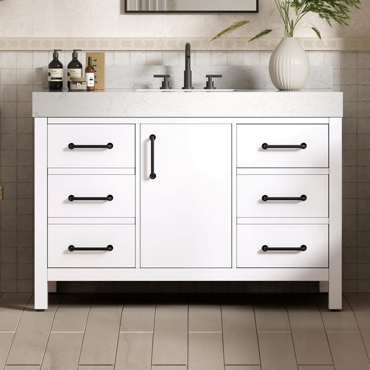 48 Inch Single Bathroom Vanity In White With Backsplash White Finish - KITCHEN & BATH by Joshua Marshal