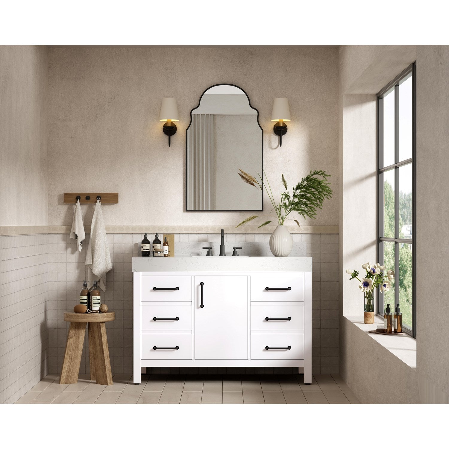 48 Inch Single Bathroom Vanity In White With Backsplash - View 2 - Joshua Marshal
