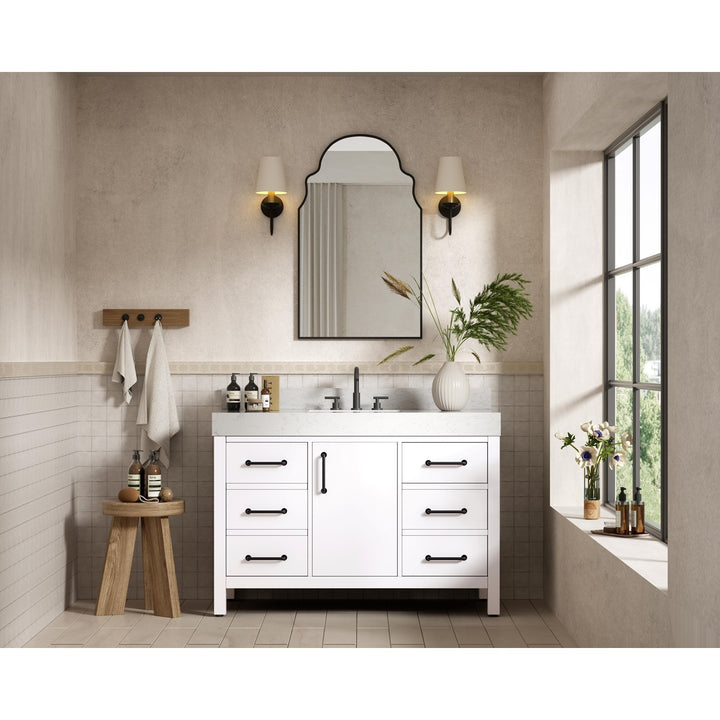 48 Inch Single Bathroom Vanity In White With Backsplash - View 2 - Joshua Marshal