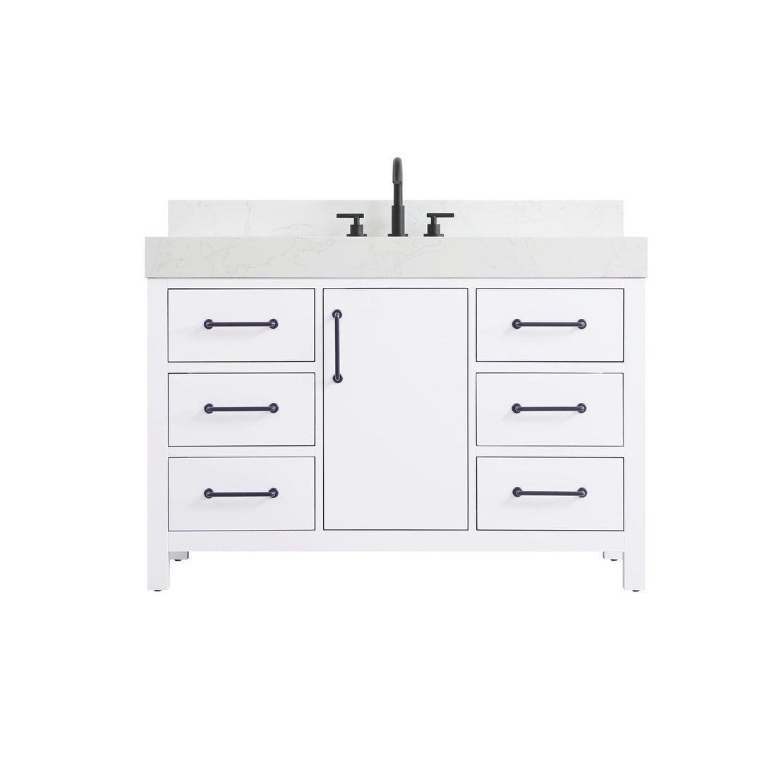 48 Inch Single Bathroom Vanity In White With Backsplash - View 3 - Joshua Marshal