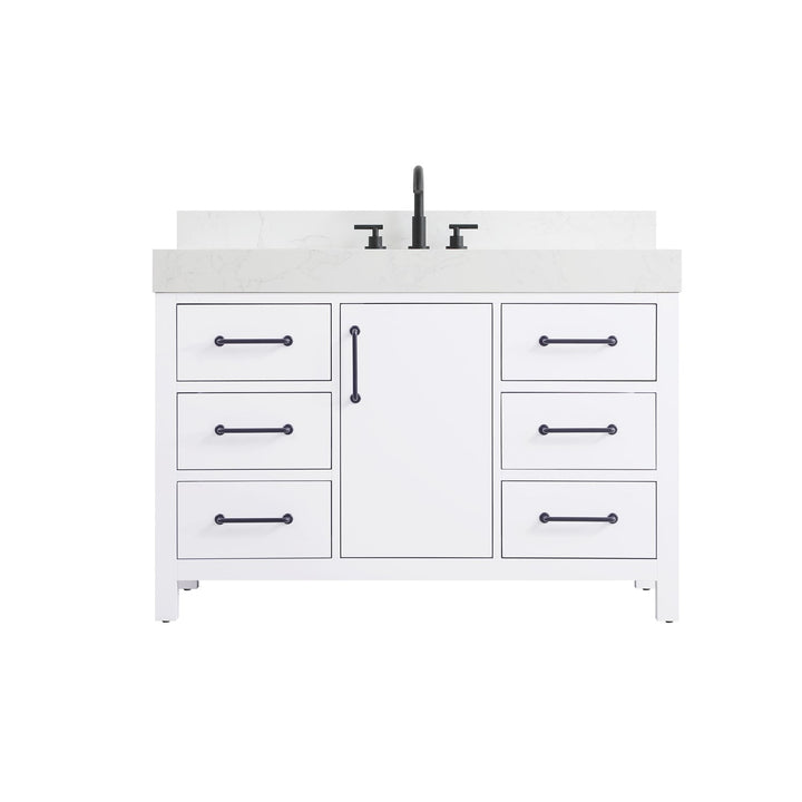 48 Inch Single Bathroom Vanity In White With Backsplash - View 3 - Joshua Marshal