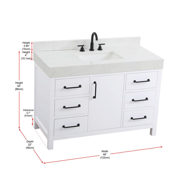 48 Inch Single Bathroom Vanity In White With Backsplash - View 6 - Joshua Marshal