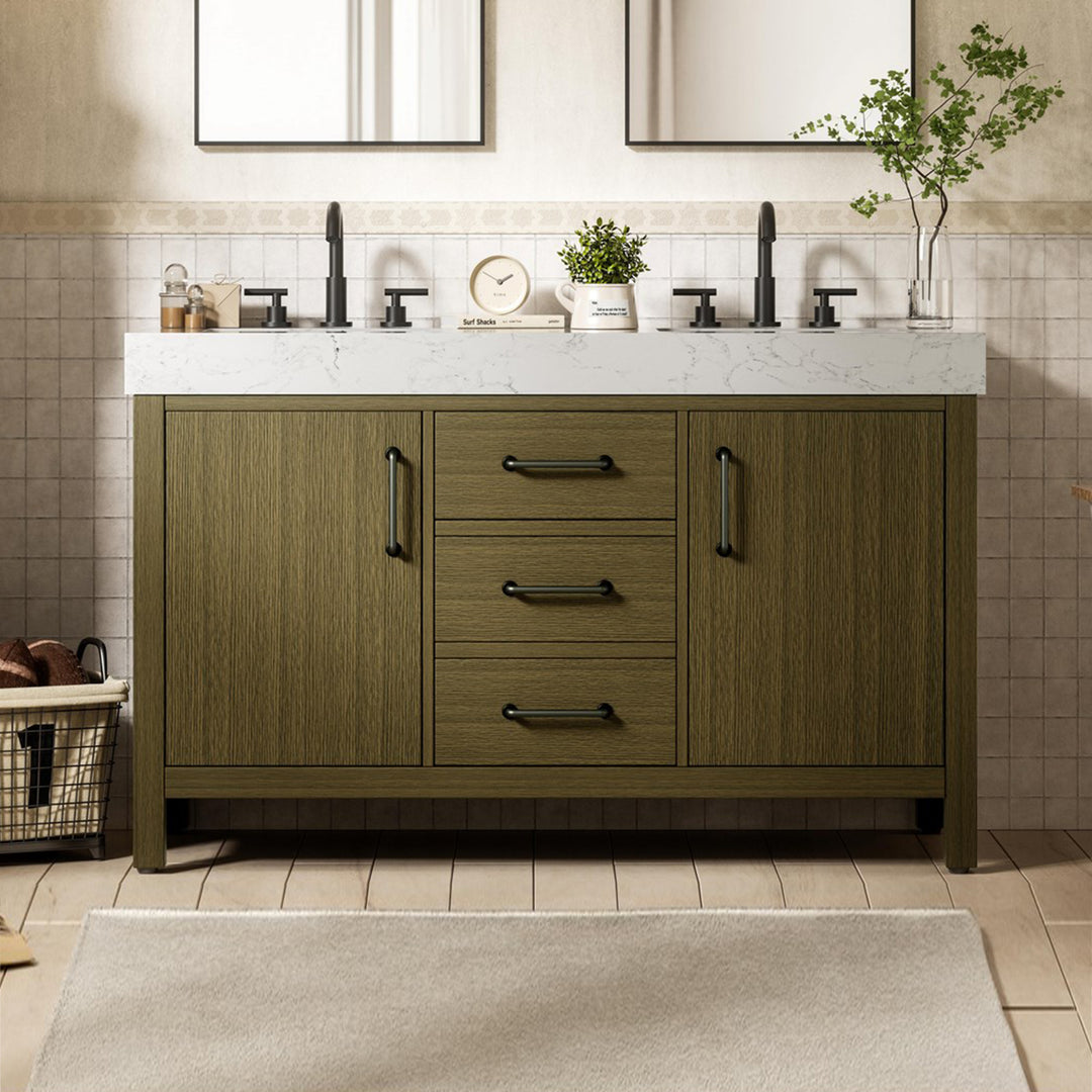54 Inch Double Bathroom Vanity In Chestnut Brown Chestnut Brown Finish - KITCHEN & BATH by Joshua Marshal