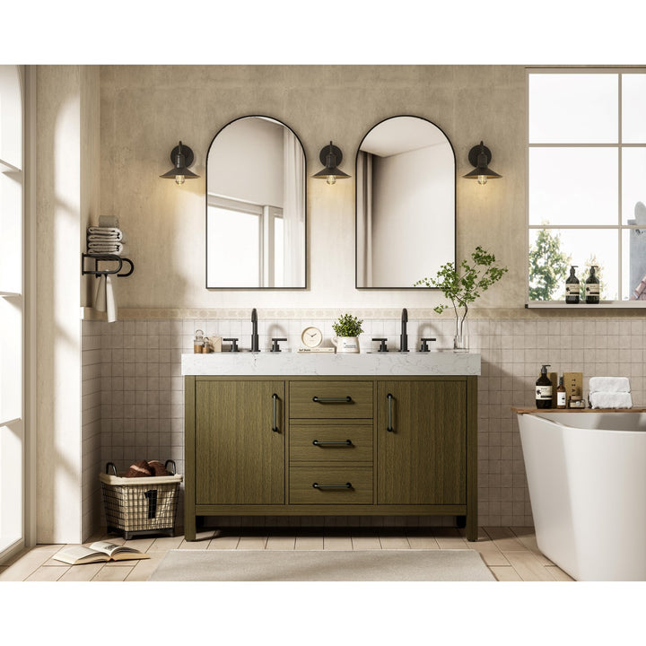 54 Inch Double Bathroom Vanity In Chestnut Brown - View 2 - Joshua Marshal