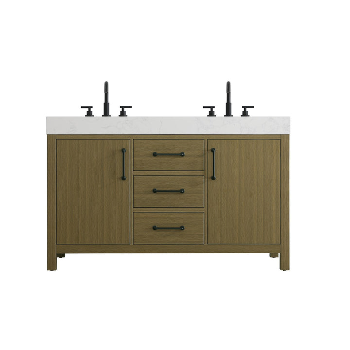 54 Inch Double Bathroom Vanity In Chestnut Brown - View 3 - Joshua Marshal