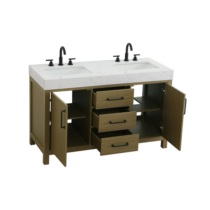 54 Inch Double Bathroom Vanity In Chestnut Brown - View 4 - Joshua Marshal
