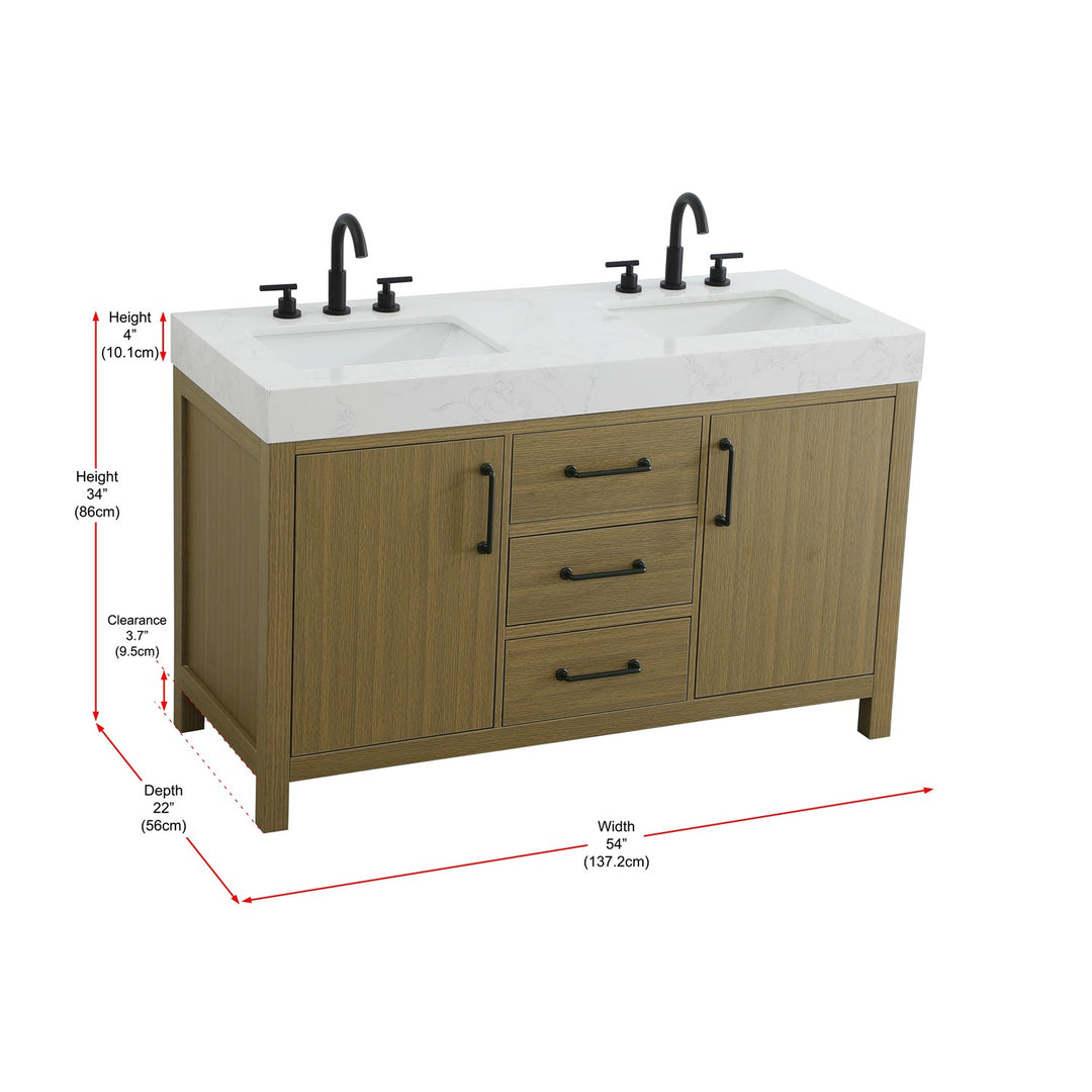 54 Inch Double Bathroom Vanity In Chestnut Brown - View 6 - Joshua Marshal