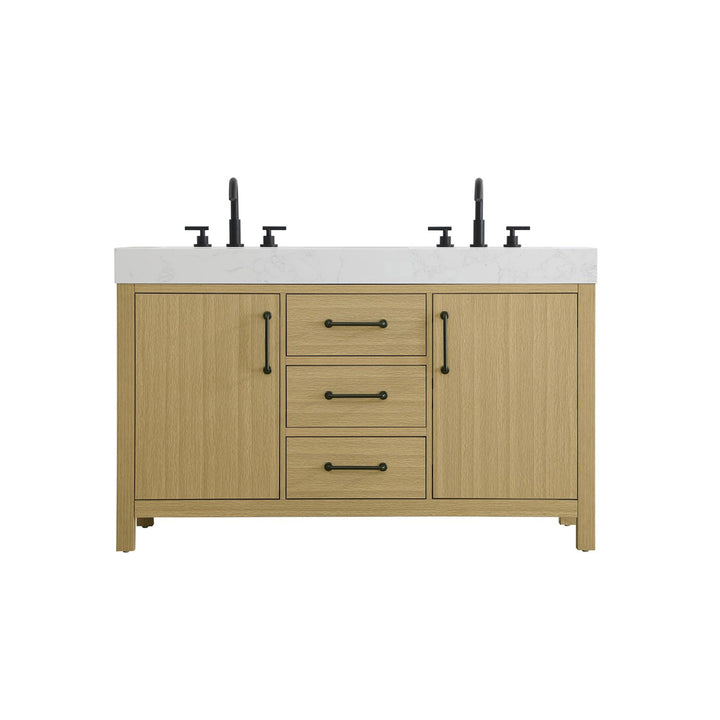 54 Inch Double Bathroom Vanity In Honey Brown - View 3 - Joshua Marshal