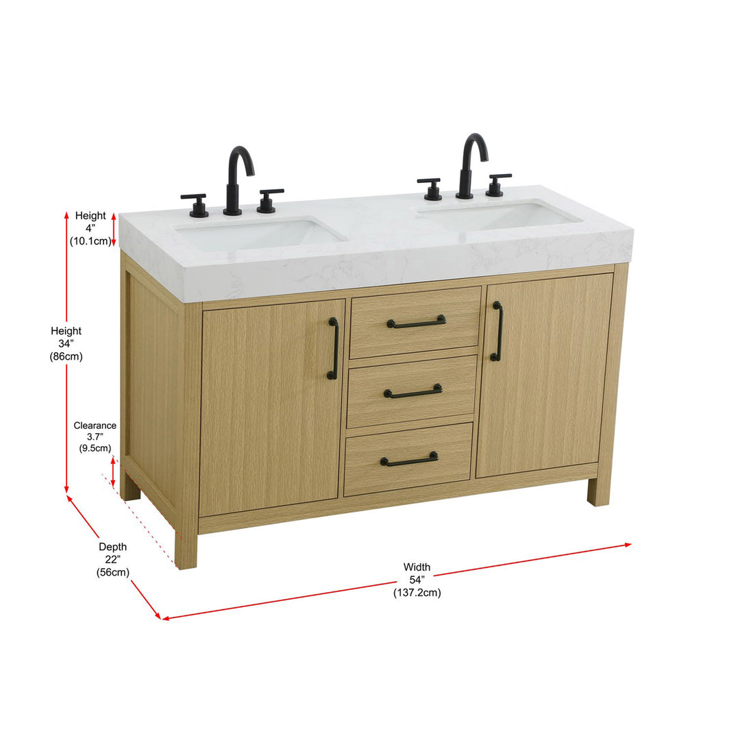54 Inch Double Bathroom Vanity In Honey Brown - View 5 - Joshua Marshal
