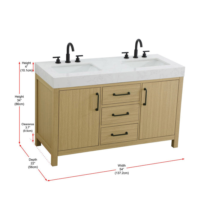 54 Inch Double Bathroom Vanity In Honey Brown - View 5 - Joshua Marshal