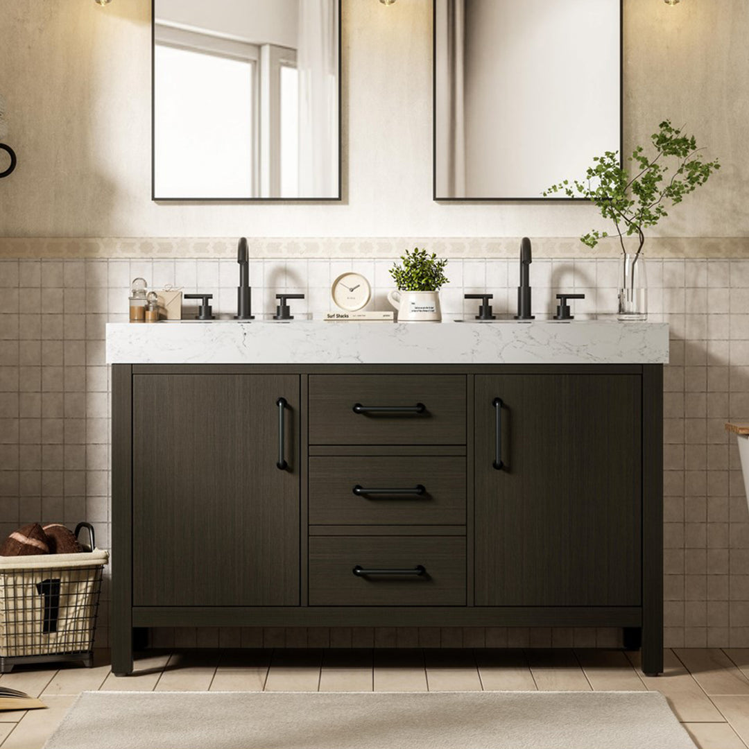 54 Inch Double Bathroom Vanity In Mocha Brown Mocha Brown Finish - KITCHEN & BATH by Joshua Marshal